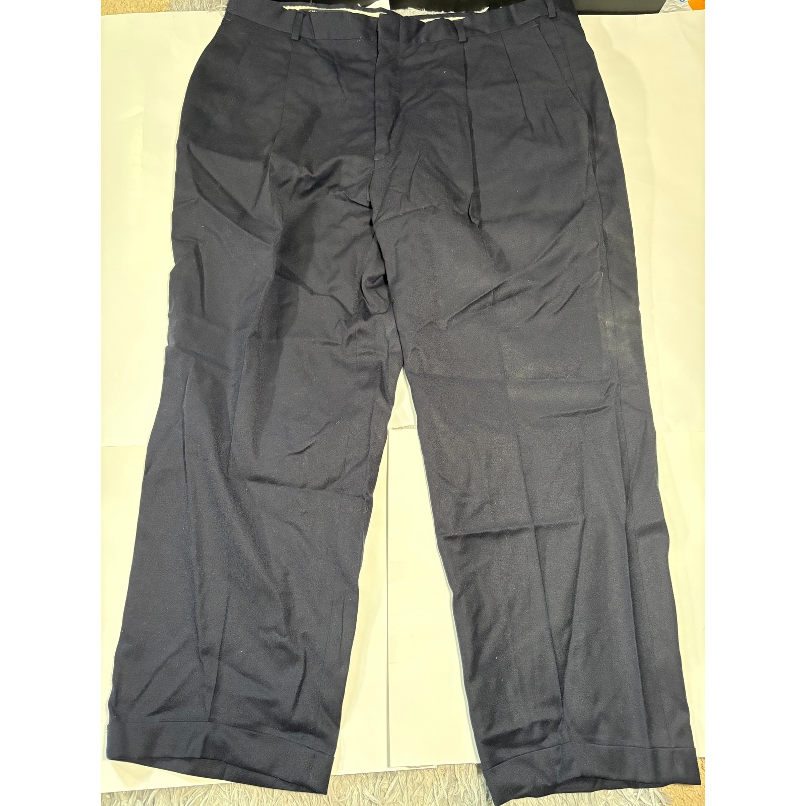 Hart Schaffner Marx Men's Navy Dress Pants Pleated Cuffed Wool Blend 42x30